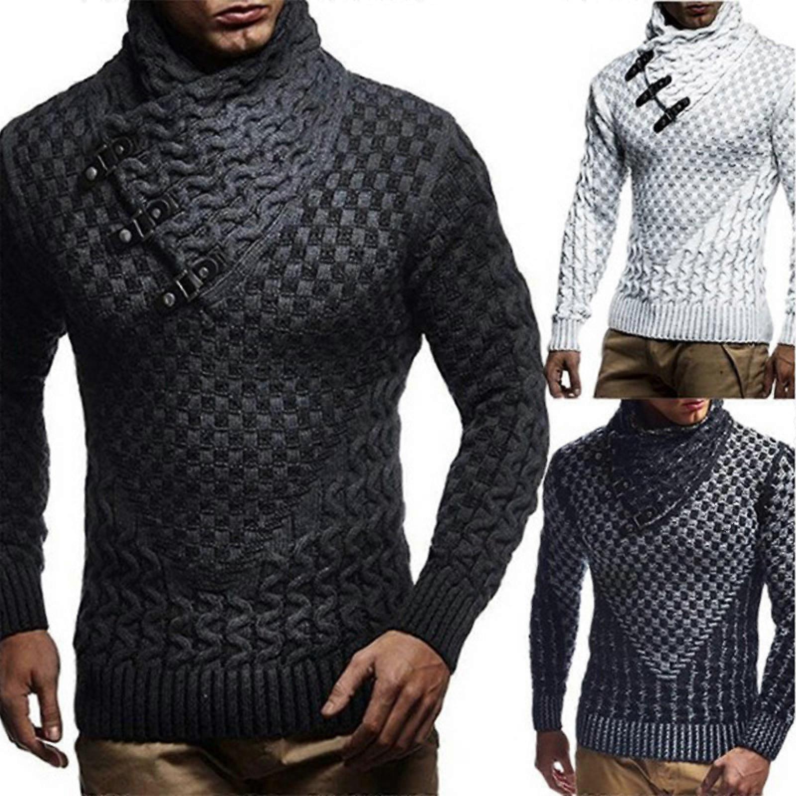 Pull en tricot épais pour hommes Pull pull pull col roulé pull à deux boutons hiver