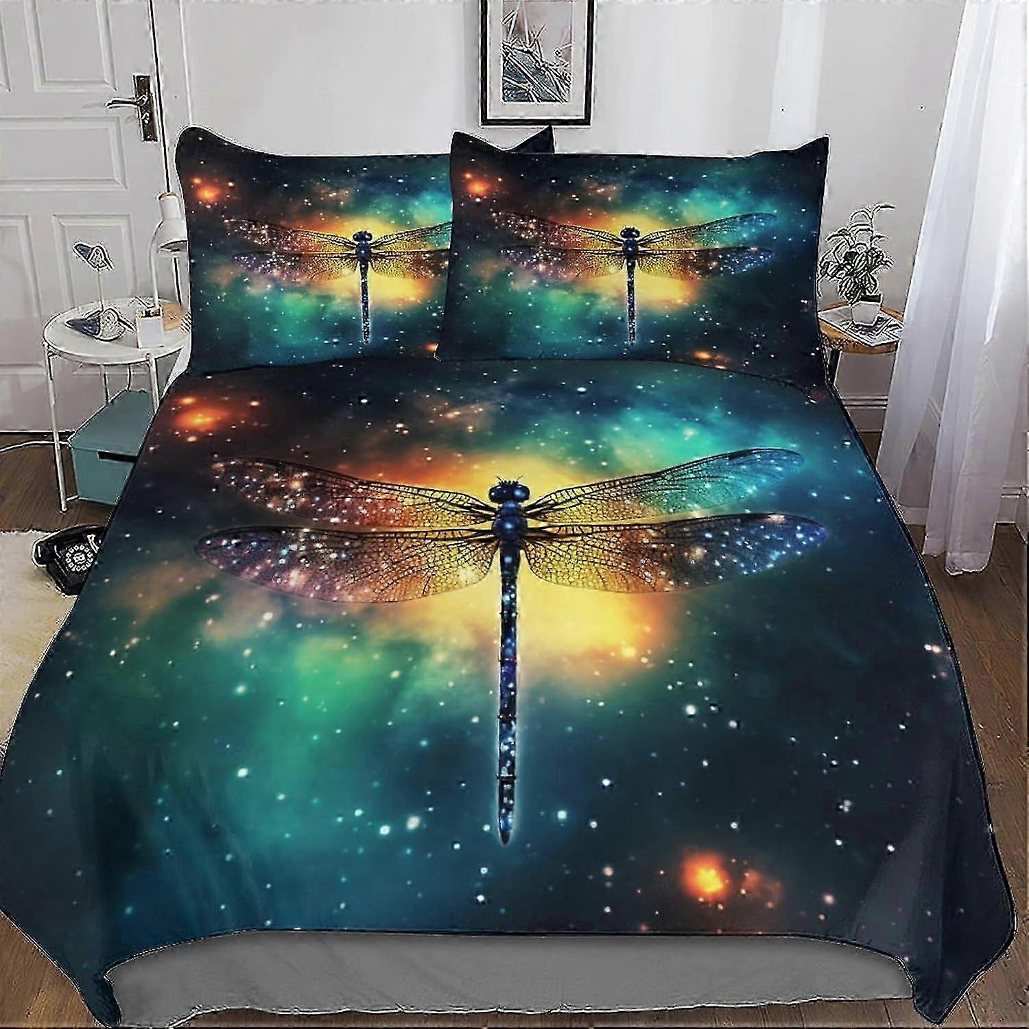 Capa de Edredom de Libélula J244 Lençóis, Capa de Colcha de Polialgodão Macia e Aconchegante Conjuntos de Cama 3 Peças Com Fronha Conforto Antialérgico de Fácil Cuidado Enseada