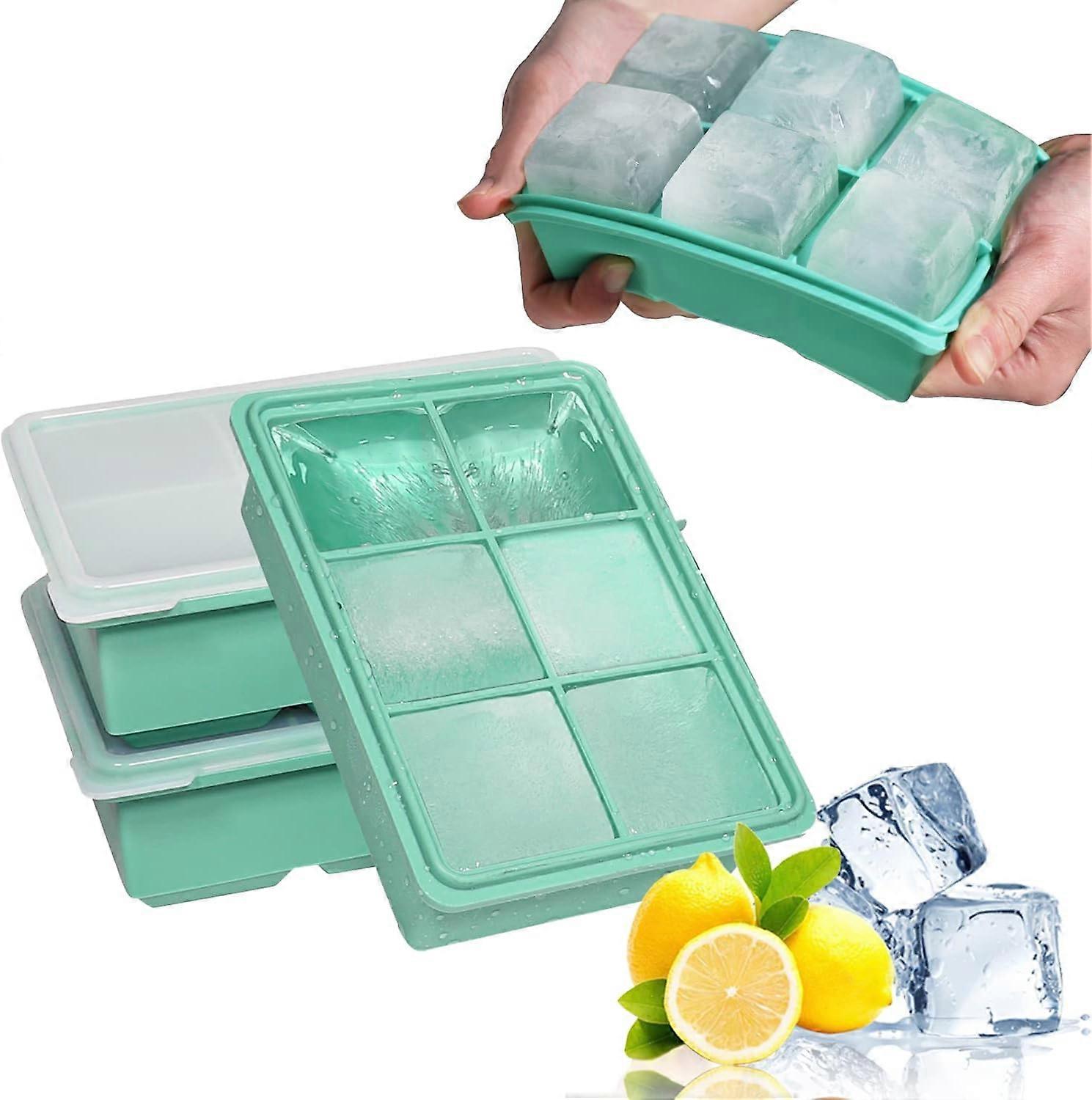 Set of 3 XXL ice cube trays, 18 compartments, large ice cube tray with lid for whiskey, cocktails