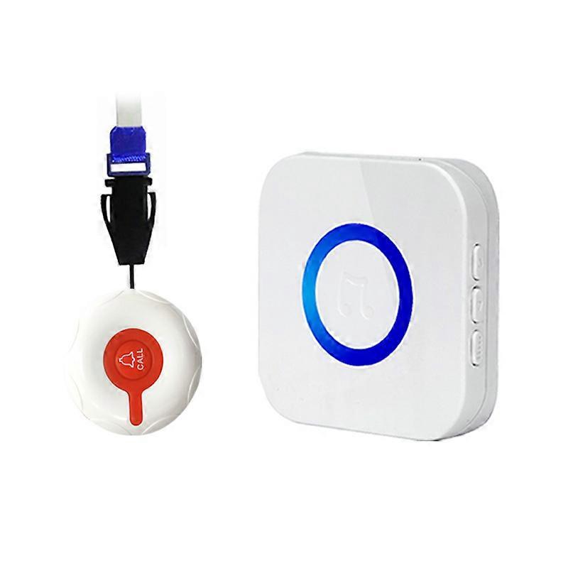Caregiver Pager 4 Levels Volume Long Distance Smart Call System with Lanyard for Elderly Patients White EU PLUG 1 Call Button 1 Receiver