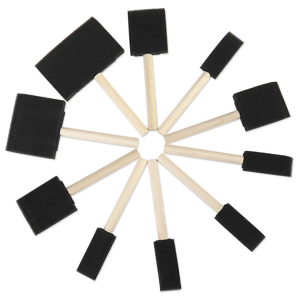 ROSENICE 10pcs Flat Flexible Sponge Bevel-tipped Brush Set with Wooden Handles for Children Doodle Paint with Oil-Based Paints Stain Varnish Enamel on