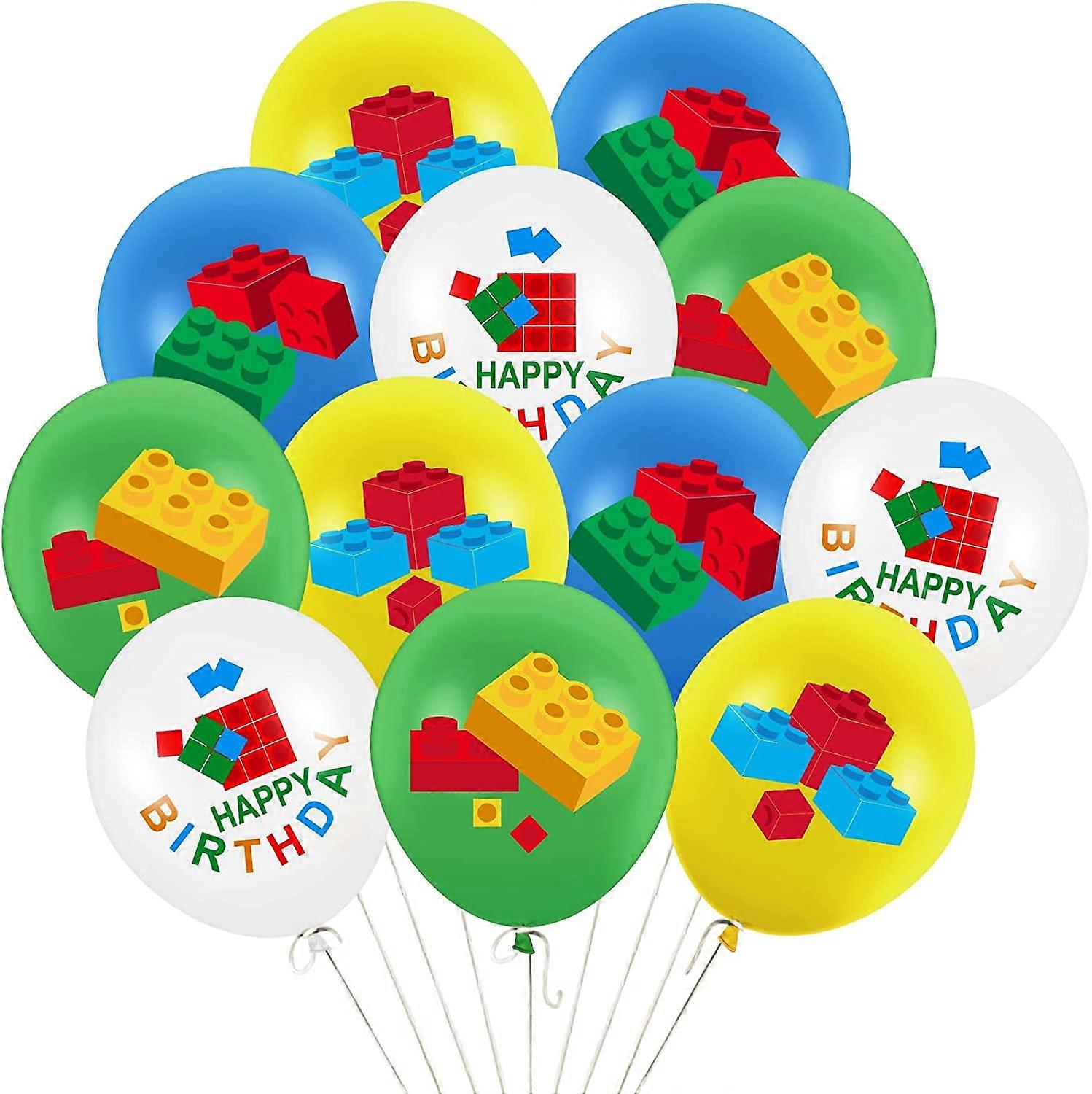 60 Pcs Building Block Birthday Party Supplies 12 Inch Building Blocks Latex Balloons Party Decorations
