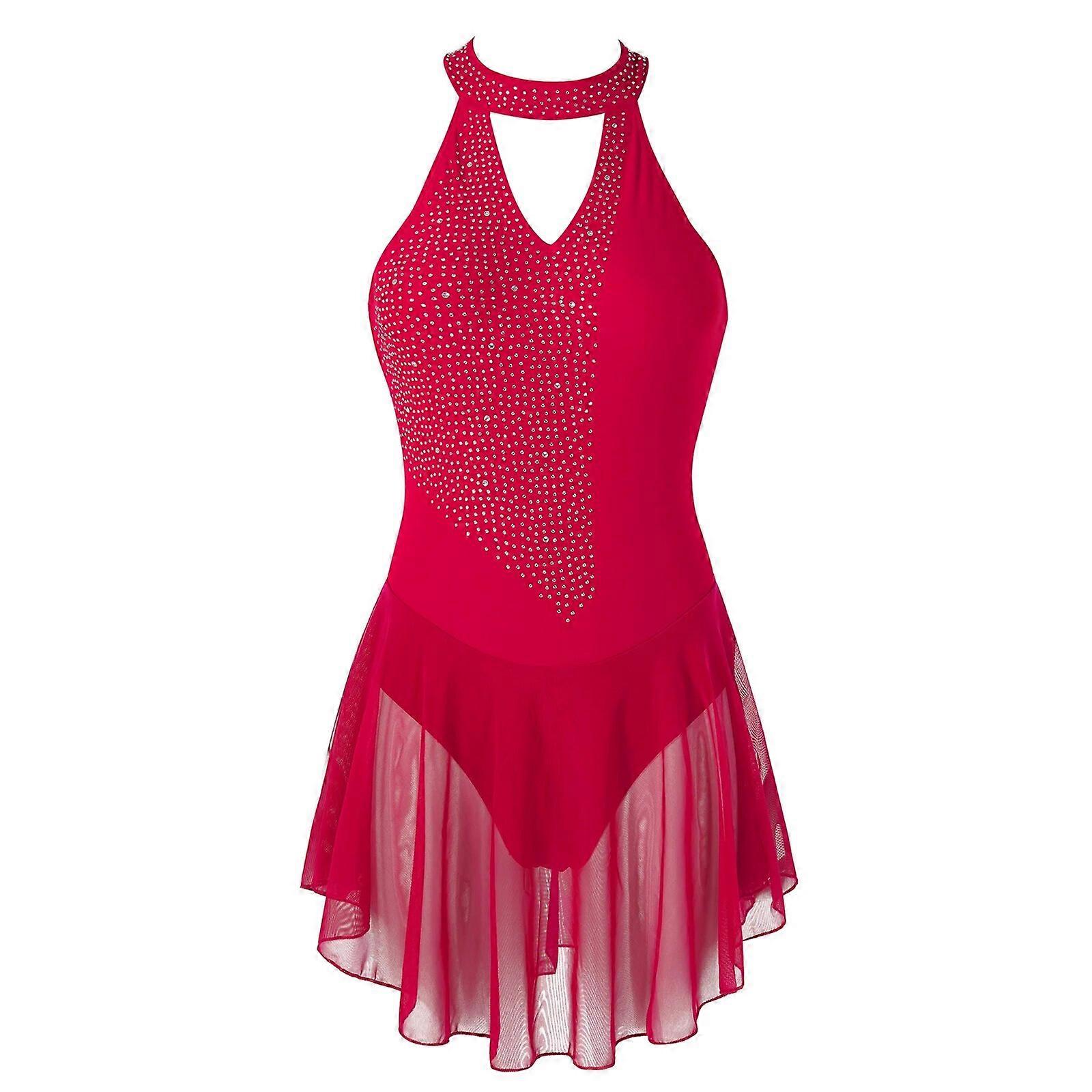 Kadın Kızlar Bale Dans Elbise V Yaka Backless Rhinestone Figür Patinaj Etekli Tek Parça Streç Giysi Jimnastik Tek Parça Streç Giysi Balerin Kostümleri