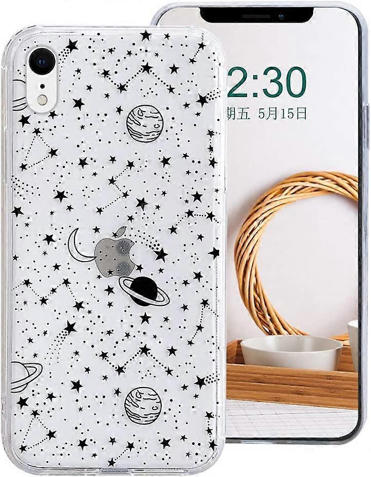 for iPhone XR Unisex Planet Case Luxury Crystal Universe Space Moon Stars Design Soft Silicone Rubber Bumper Slim Fit Protective Cover Clear Case for 