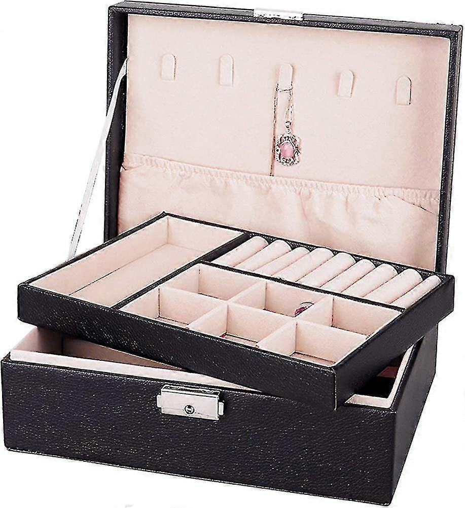 Schmuckschatulle Organizer, 2-Schicht Abschließbare Schmuckschatulle Pu Leder Display Crday Geschenk