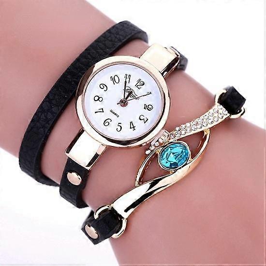 Brand Watch Women Luxury Gold Eye Gemstone Dress Watches Women Gold Bracelet  Halloween Gift Leather Quartz Wristwatches