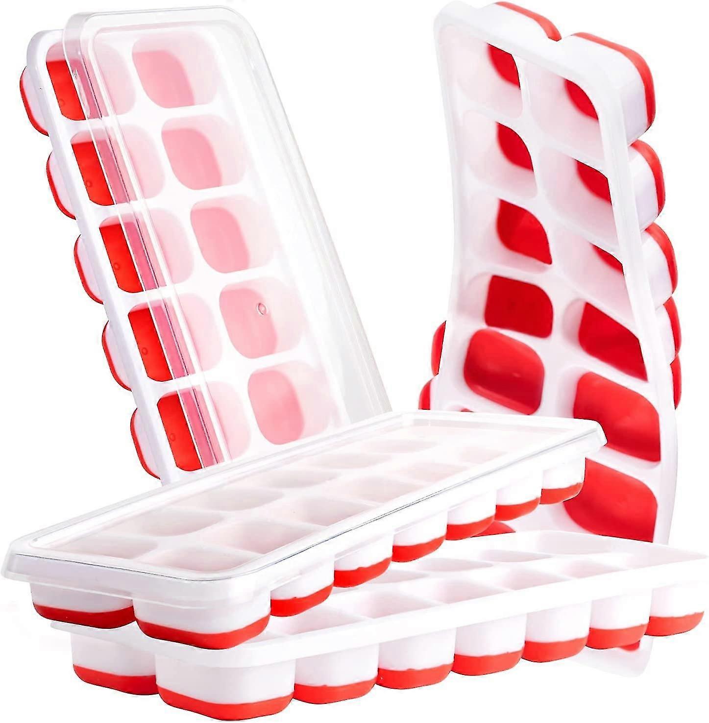 4 Ice Cube Trays For Freezer With Lids, Super Easy Release Stackable For Drinks And Cocktails. (red)