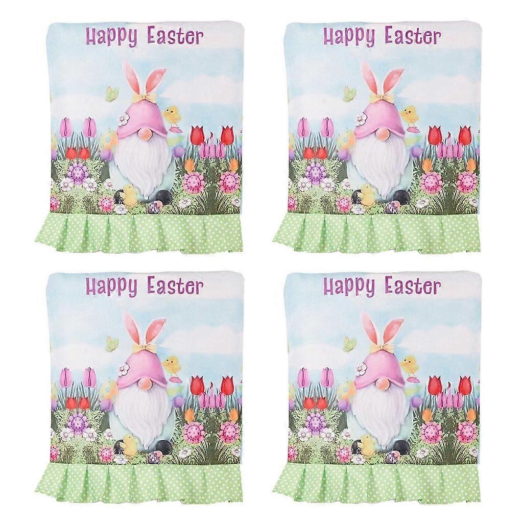  4Pieces Easter Back Chair Cover Rabbit Gnome Home Spring Easter Decorations