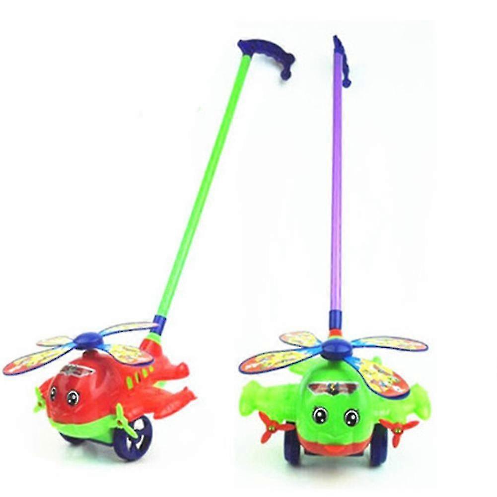 Baby Walker Toy Hand Push Pull Walks Plane Rod Push Cart Single Rod Blink Eyes Drag