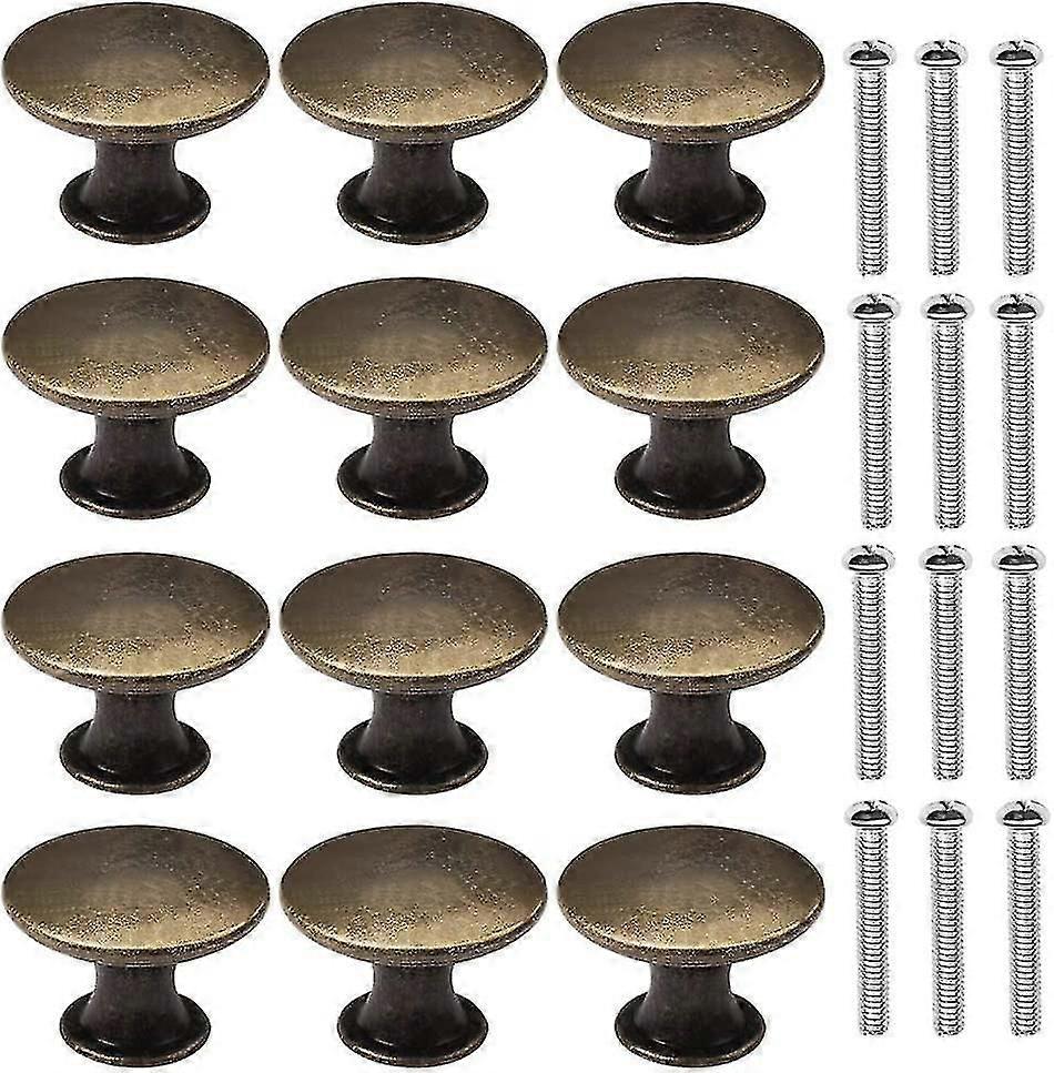 12 Pcs Bronze Kitchen Cabinet Drawers Cupboard Door Knobs, Vintage Copper Round