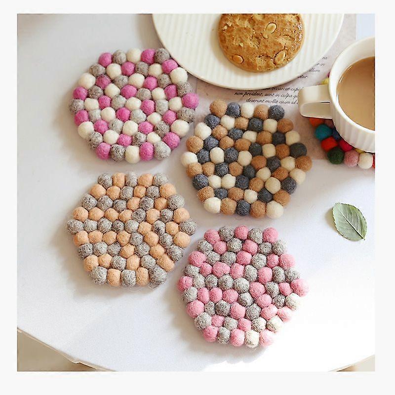 Wind wool felt ball small cup mat 10cm creative gift mat insulation mat square pentagonal mat