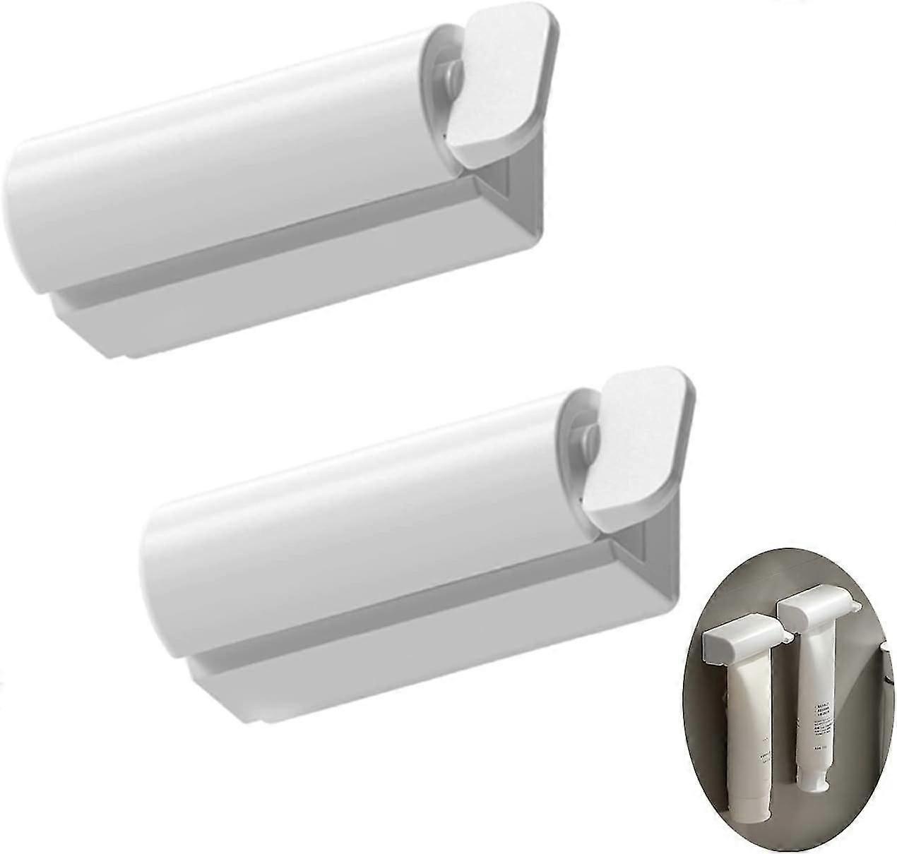 Wall-Mounted Rolling Tube Toothpaste Squeezer Magnetic Holder Rotating Toothpaste Dispenser for Bathroom (White/2pcs)