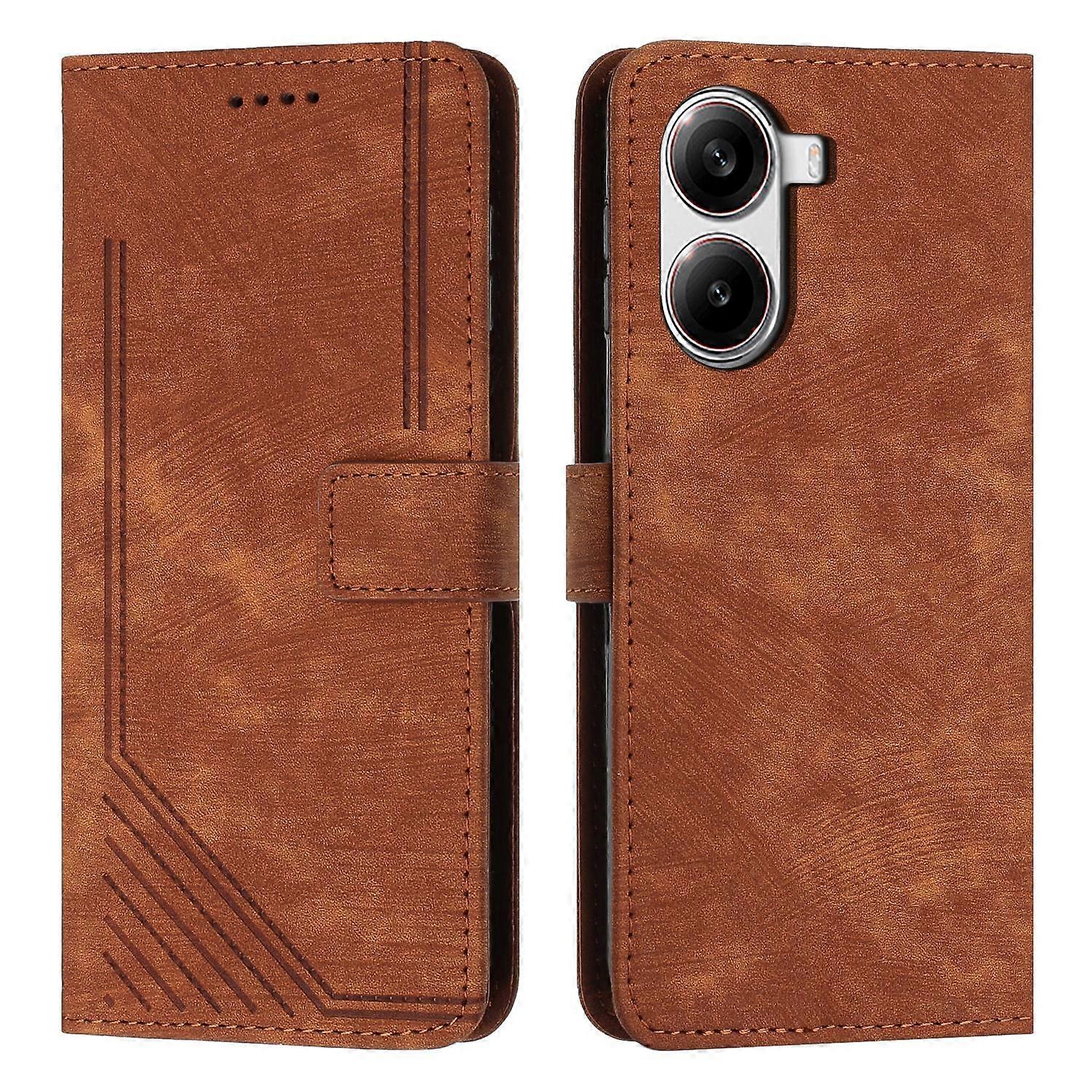 Skin Feel Stripe Pattern Leather Phone Case with Long Lanyard