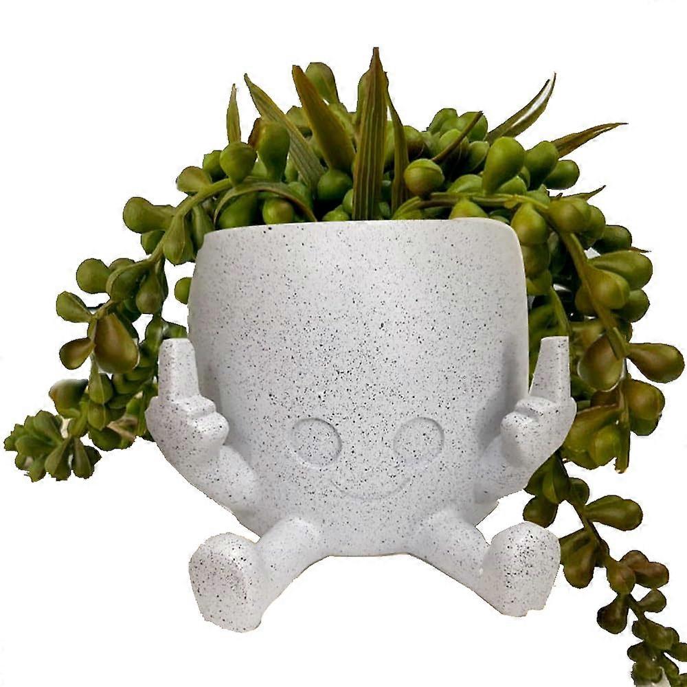 Funny Succulent Pots With Finger Up, Resin Smiley Face Planters For Indoor Plants, Plants Not Included