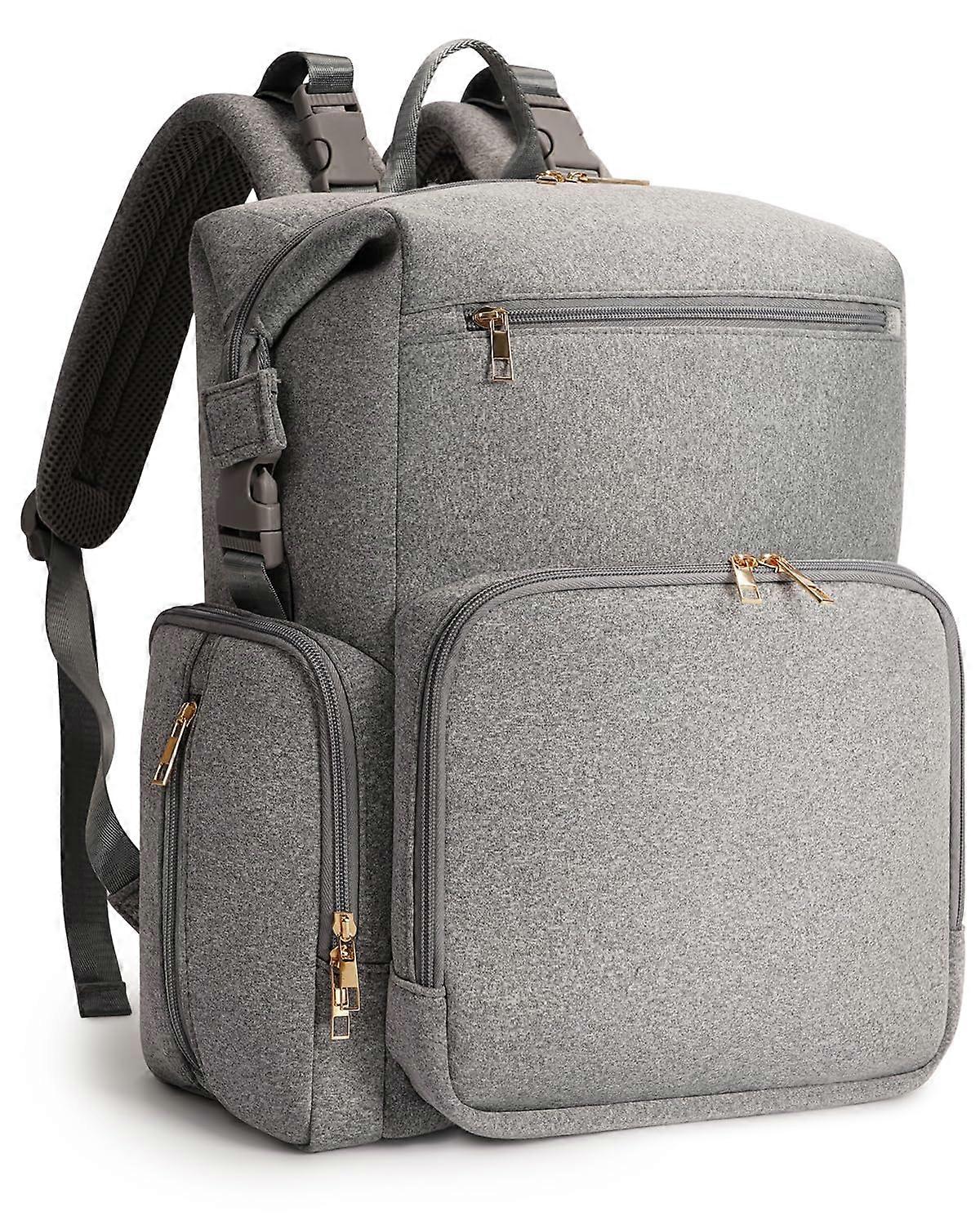 Grey Neoprene Diaper Bag Backpack with Insulated Pockets, Waterproof, Lightweight, and Easy to Clean for Parents