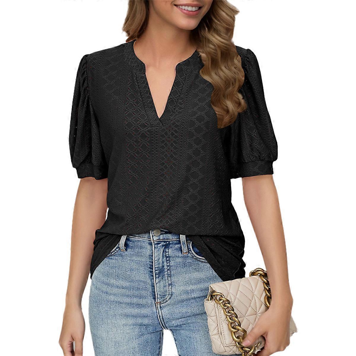 Summer Puff Short Sleeve Shirts Black XL