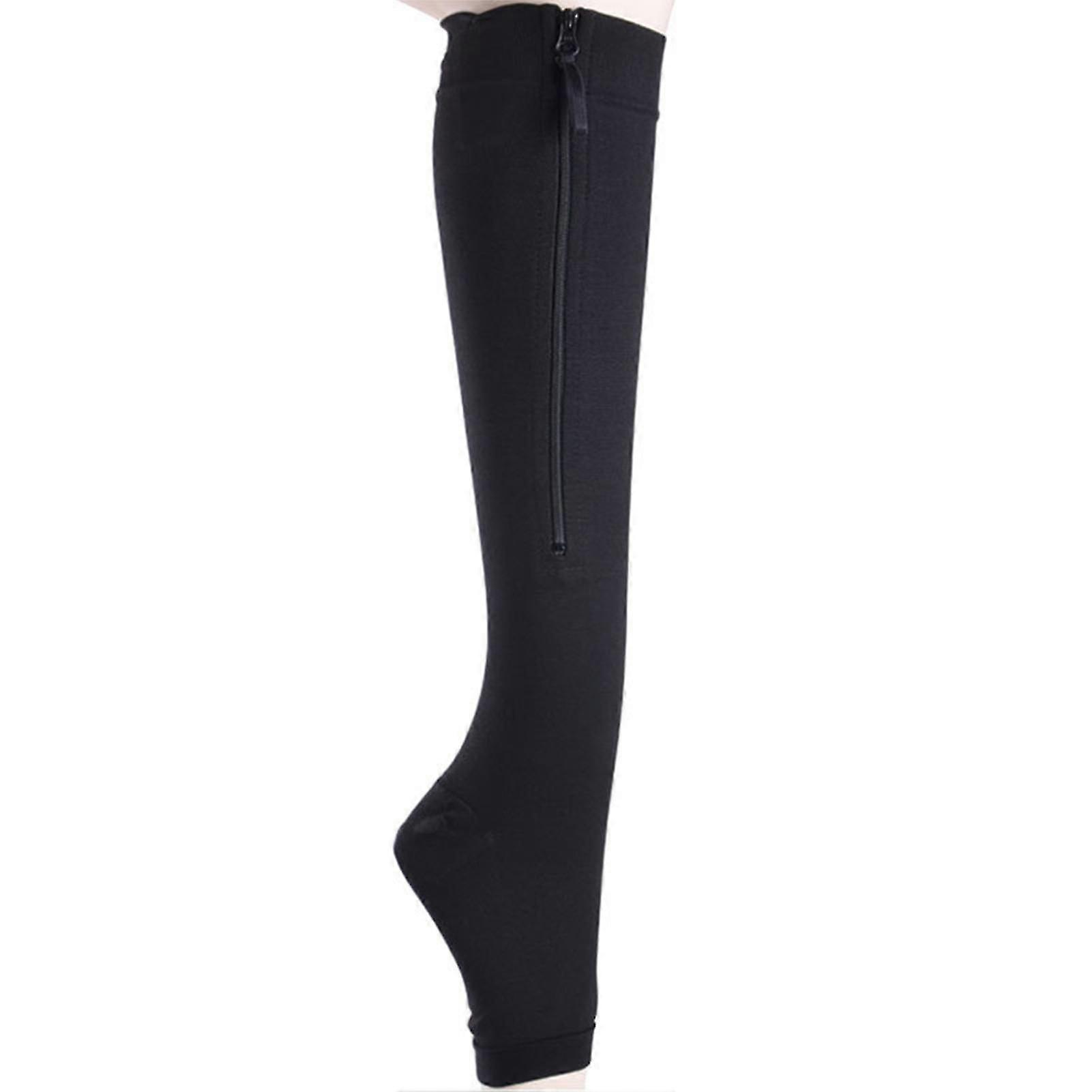 Easy Wear Compression Socks Calf Height Open Toe Support Stockings with Zip for Men Women