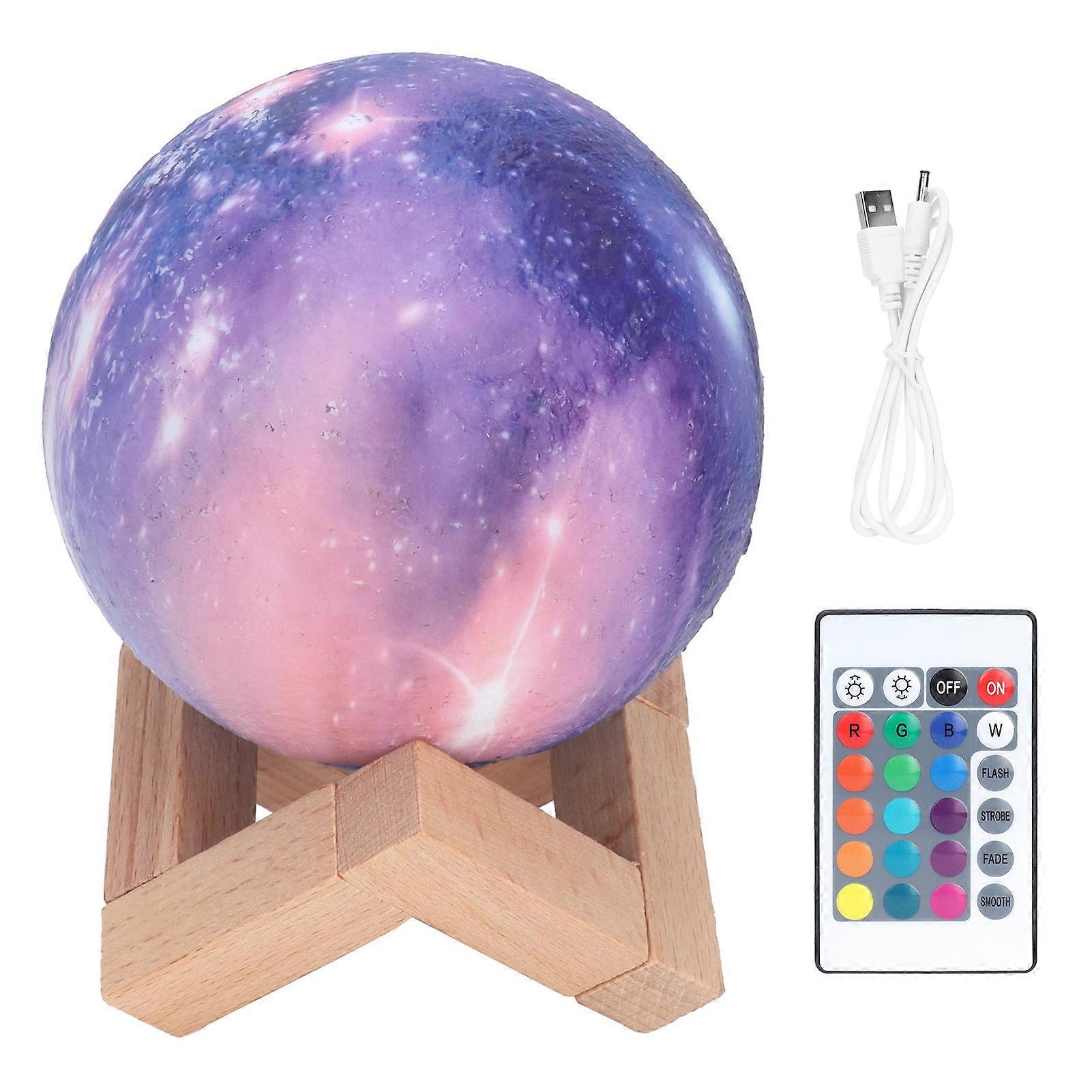 Mini LED Moon Lamp with USB Charging, 16 Color Remote Control, Wood Stand, 4.7-Inch Night Light for Home Decor