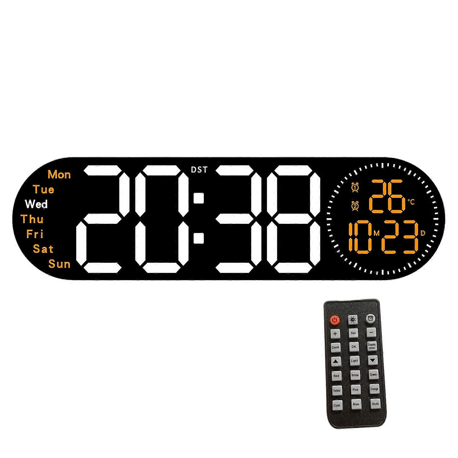 Large LED Wall Clock with Remote Control and Count Down Function 2 Alarms Temperature for Students and Professional  Orange