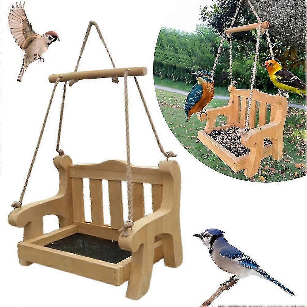 Bird Feeder Swing Hanging Bird Feeder Wooden Chair Shape Swing Bird Feeder for Windowsill Tree