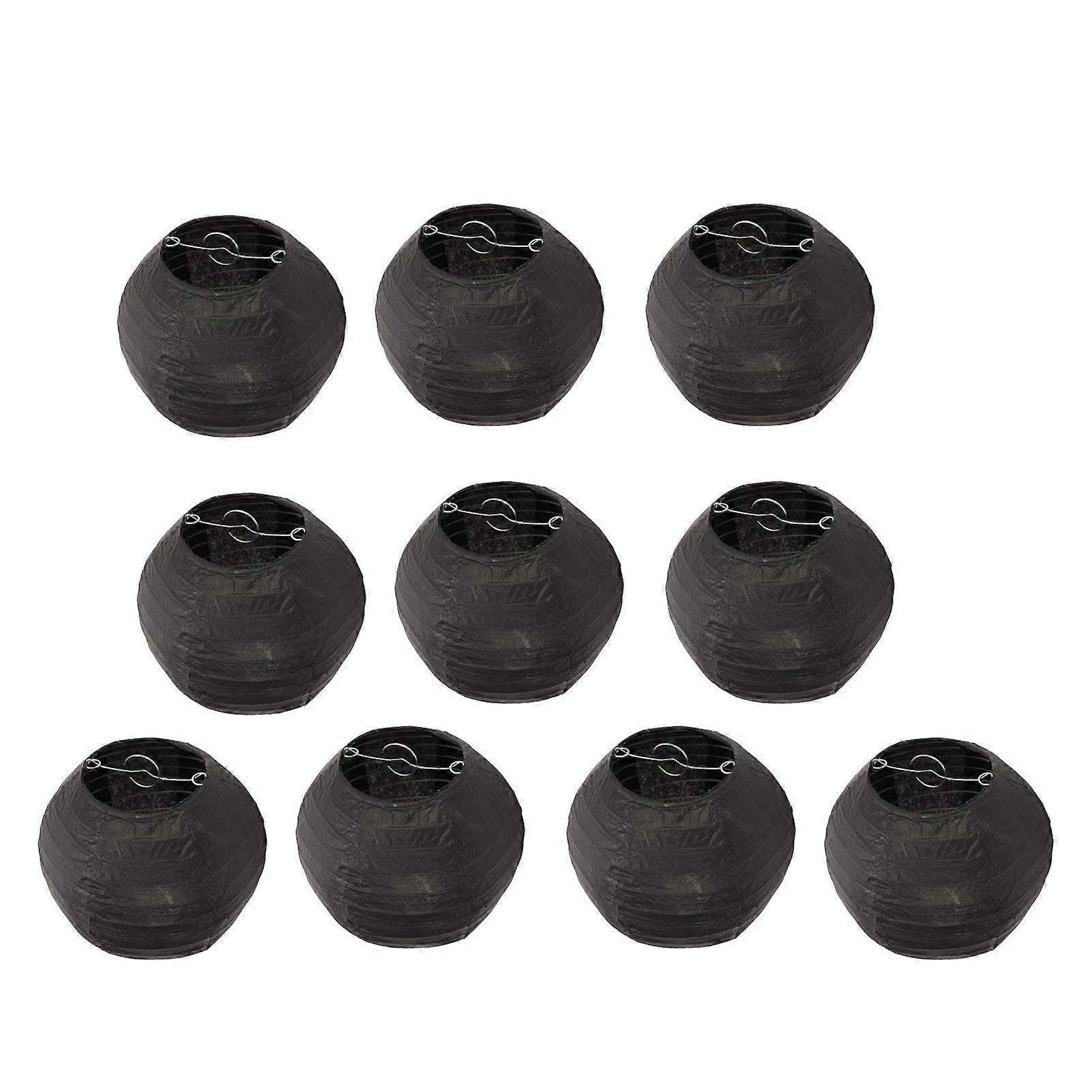 10pcs Lanterns Foldable Round Decorative Small Waterproof Paper Lantern for Tent RV Courtyard Black