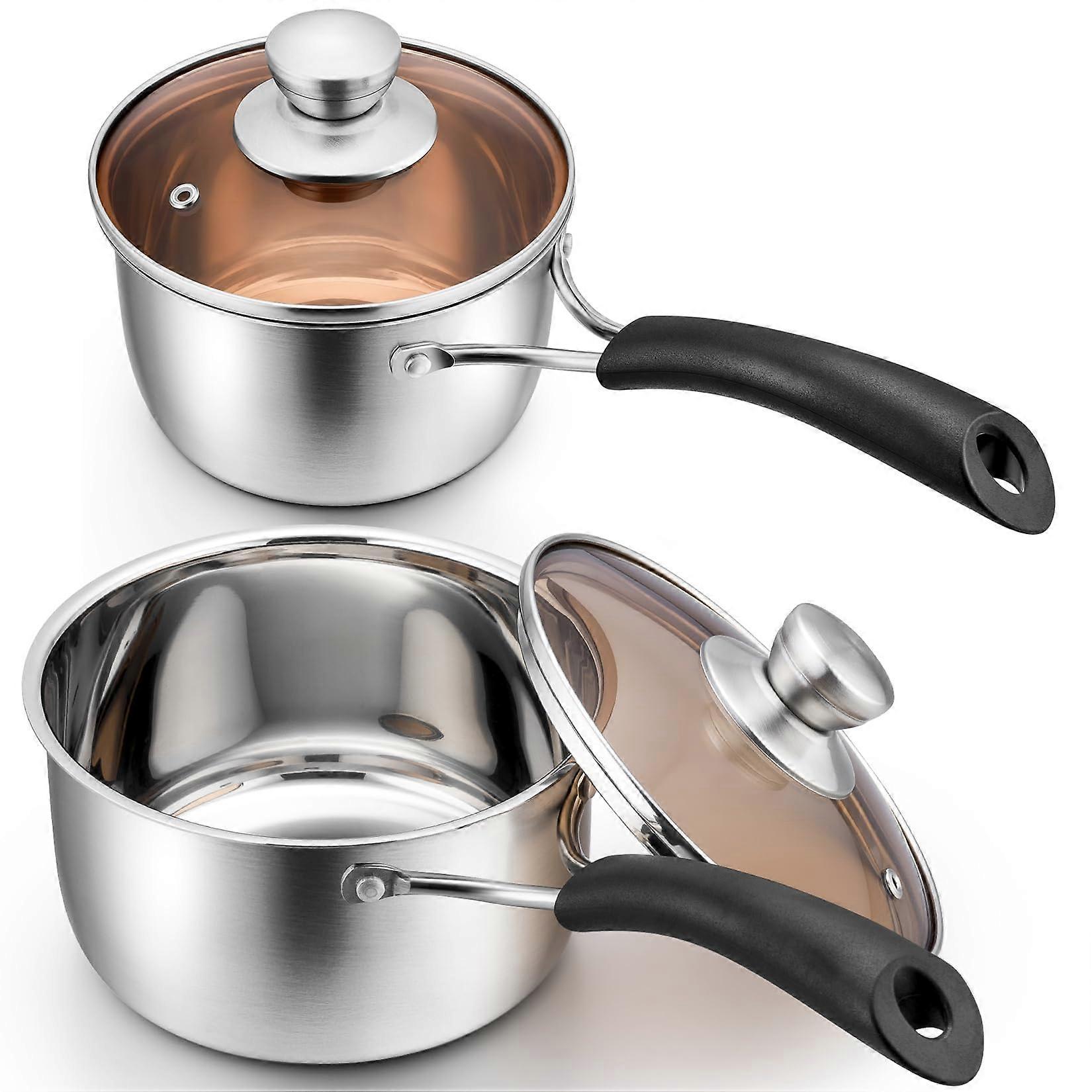 2 Qt Stainless Steel Saucepan for Home Kitchen Cooking 1 + 2 Qt