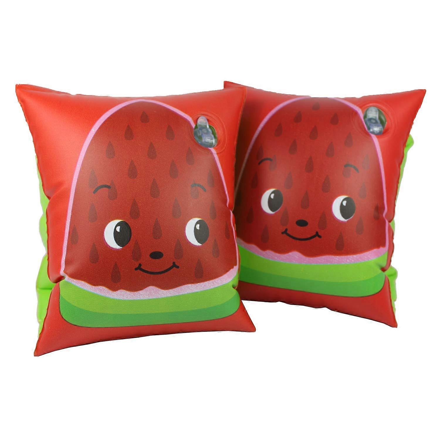 Inflatable Strawberry Swim Arm Bands for Kids - Bright Red Floaties, Adjustable Size, Durable PVC Material