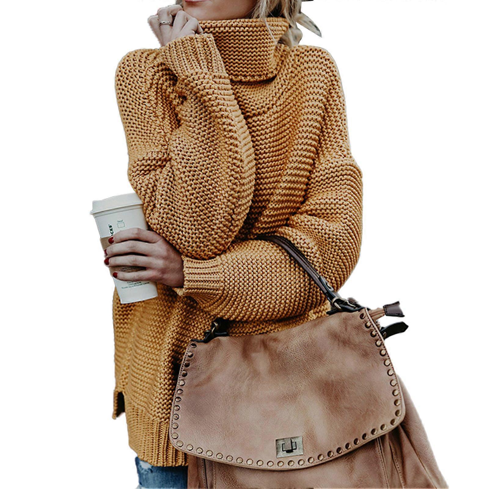 Pullover Stand Collar Solid Color Side Slit Comfortable Simple Loose Type Women Top