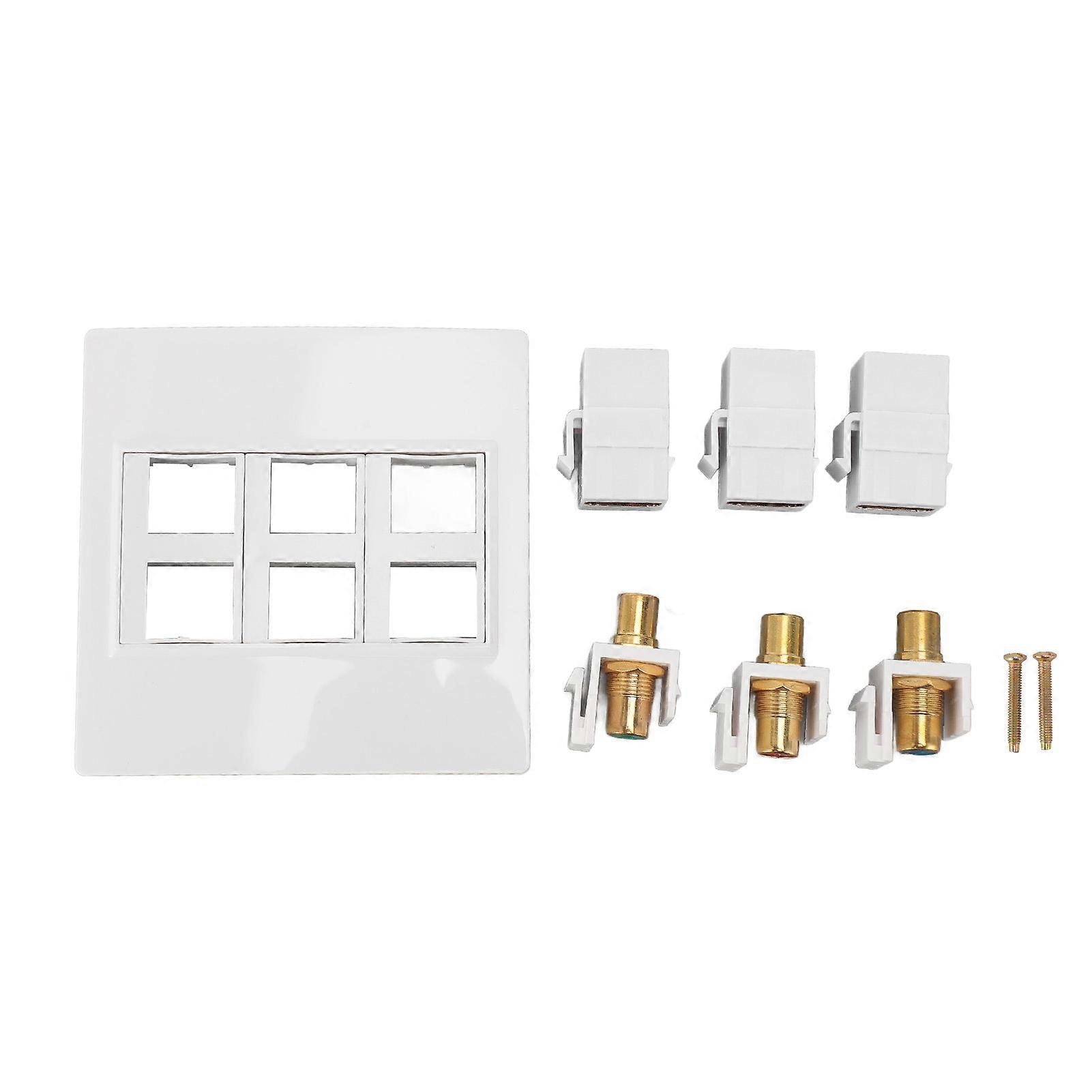 6 Port HD Multimedia Interface RCA Wall Plate - 4K 60Hz, HDMI 2.0, Easy Install