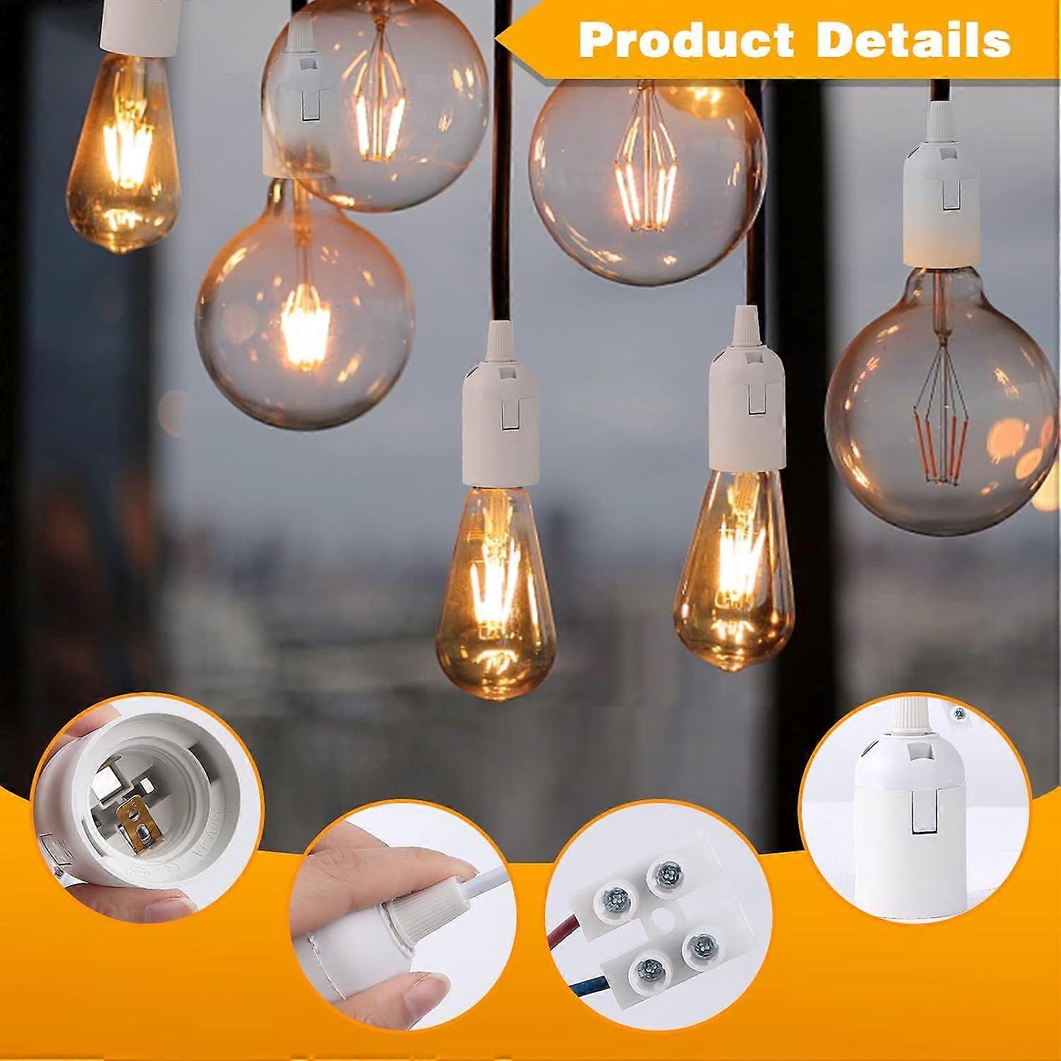 10Pcs E27 bulb holder (white), lampholder suspension socket, workplace socket, LED workplace lampholder, standard E27 bulb with phase tester