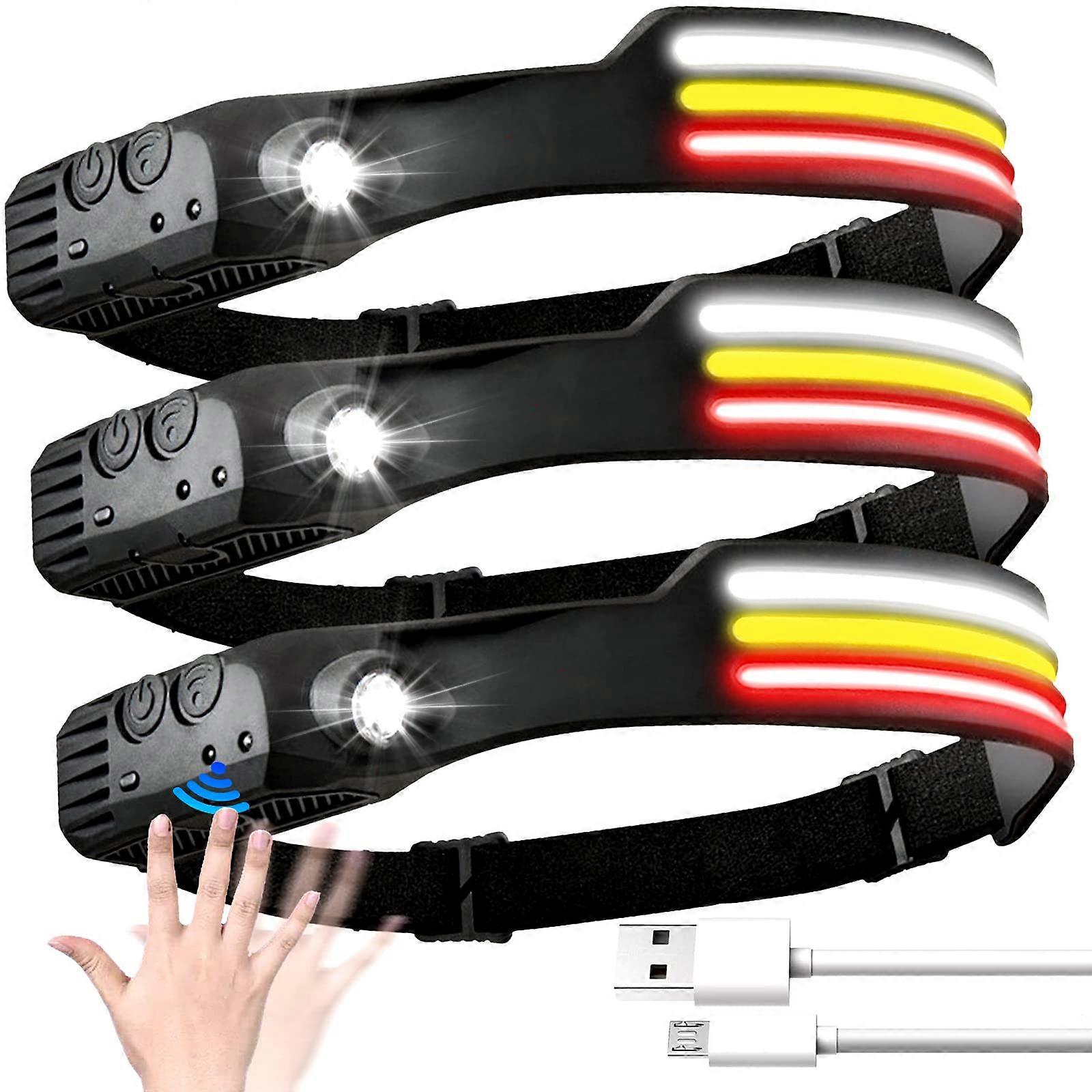 Rechargeable Head Lamp 3-Pack, 230° Wide Beam Flashlight, Lightweight Waterproof Headlamps for Camping, Running, Hiking