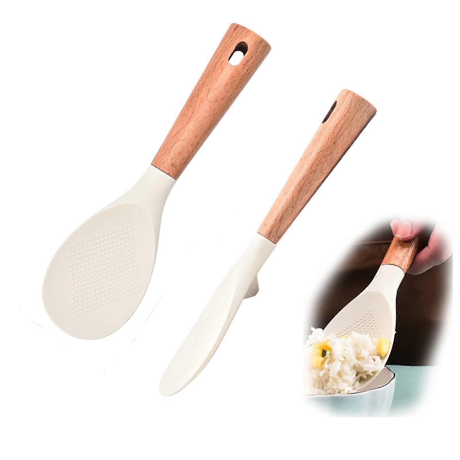Rice Spoon Paddle Standing Rice Spatula, Heat Resistant Rice Scooper Cooking Utensil for Sushi Rice Mashed Potato (White,2PCS)
