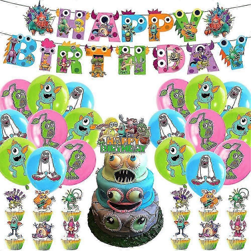 My Singing Monster Theme Party Decoration Supplies Balloon Banner Cupcake Toppers Kit Gifts