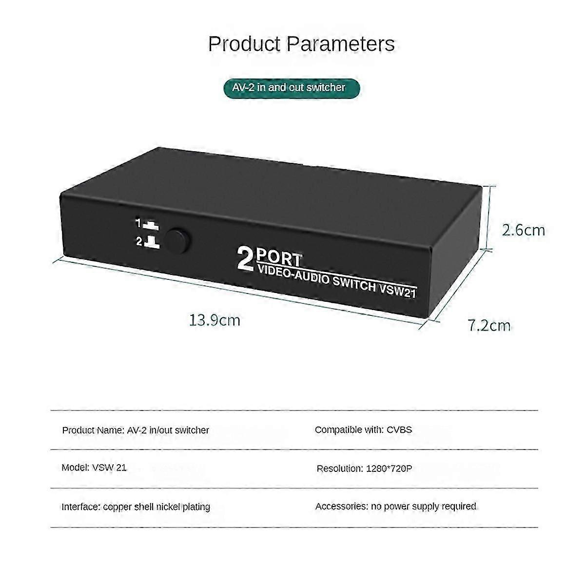 2 in 1 Out AV Switch Selector Box 2 Port 3RCA AV Audio Video Switch Splitter Hub Switcher for DVD P