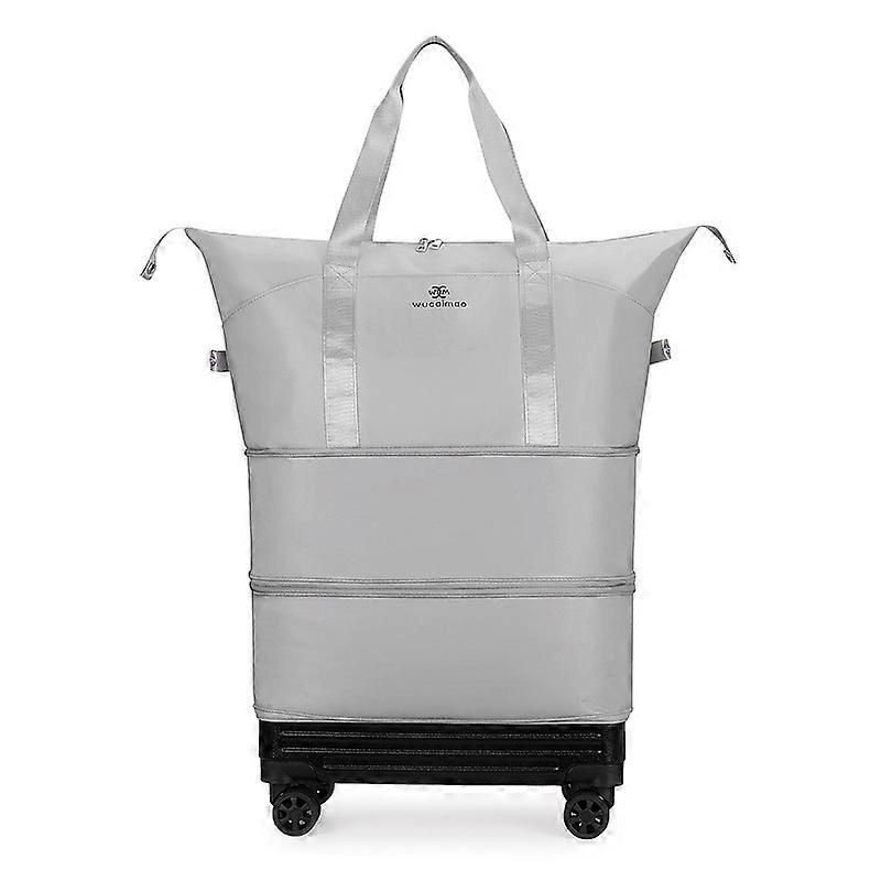 Wheeled Duffle Bag, Foldable Travel Duffel with Large Capacity, Gray, Waterproof Material, Rolling Suitcase Style