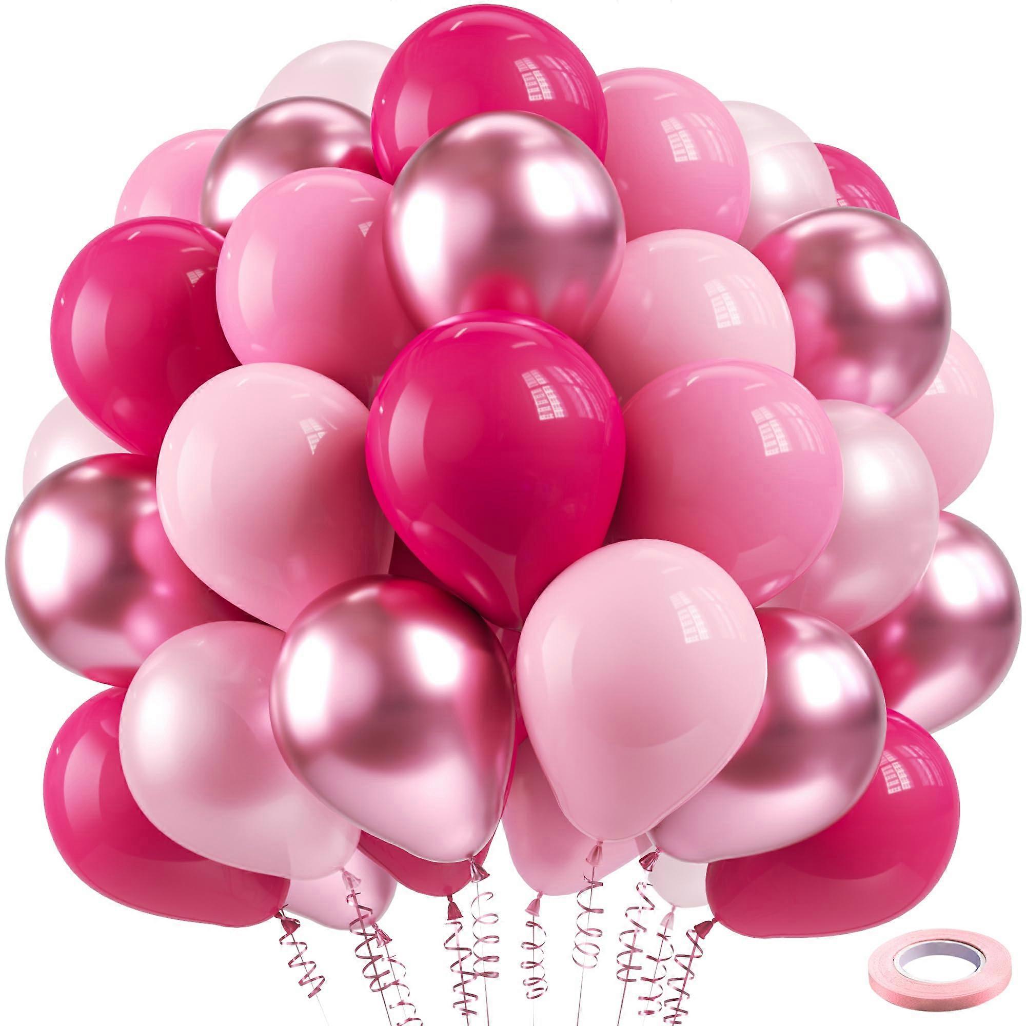 Pink Balloons Set 60pcs 12 Inch Metallic Pearl Pink Hot & Pastel Pink Latex Balloons for Birthday Wedding Baby Shower Decorations