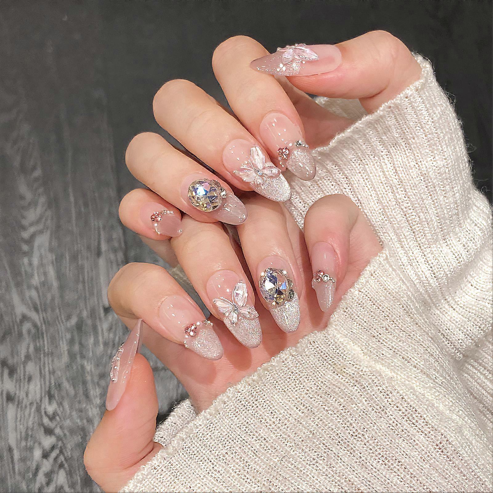 Unhas Postiças Rosa Suave com Olhos de Gato Flash Doce & Encantador Unhas Postiças Reutilizáveis