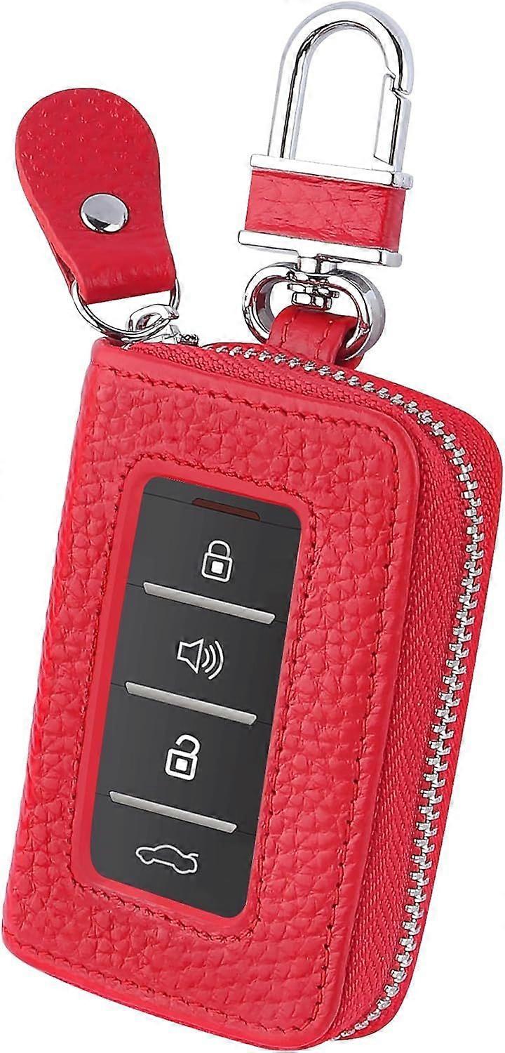SDIGV Car Key Fob Case for Replacing Old Key Fob Cover,Genuine Leather Car Key Case Holder with Key Ring & Keychain (Red)