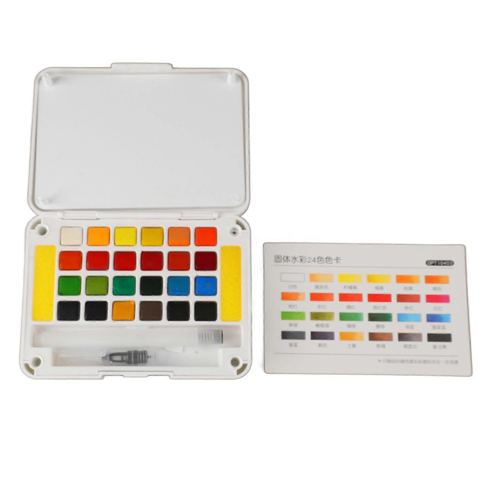 Water Color 24 Bright Colors Quick Drying High Transparency Watercolor Paint Set with Pen Sponge Palette for Art