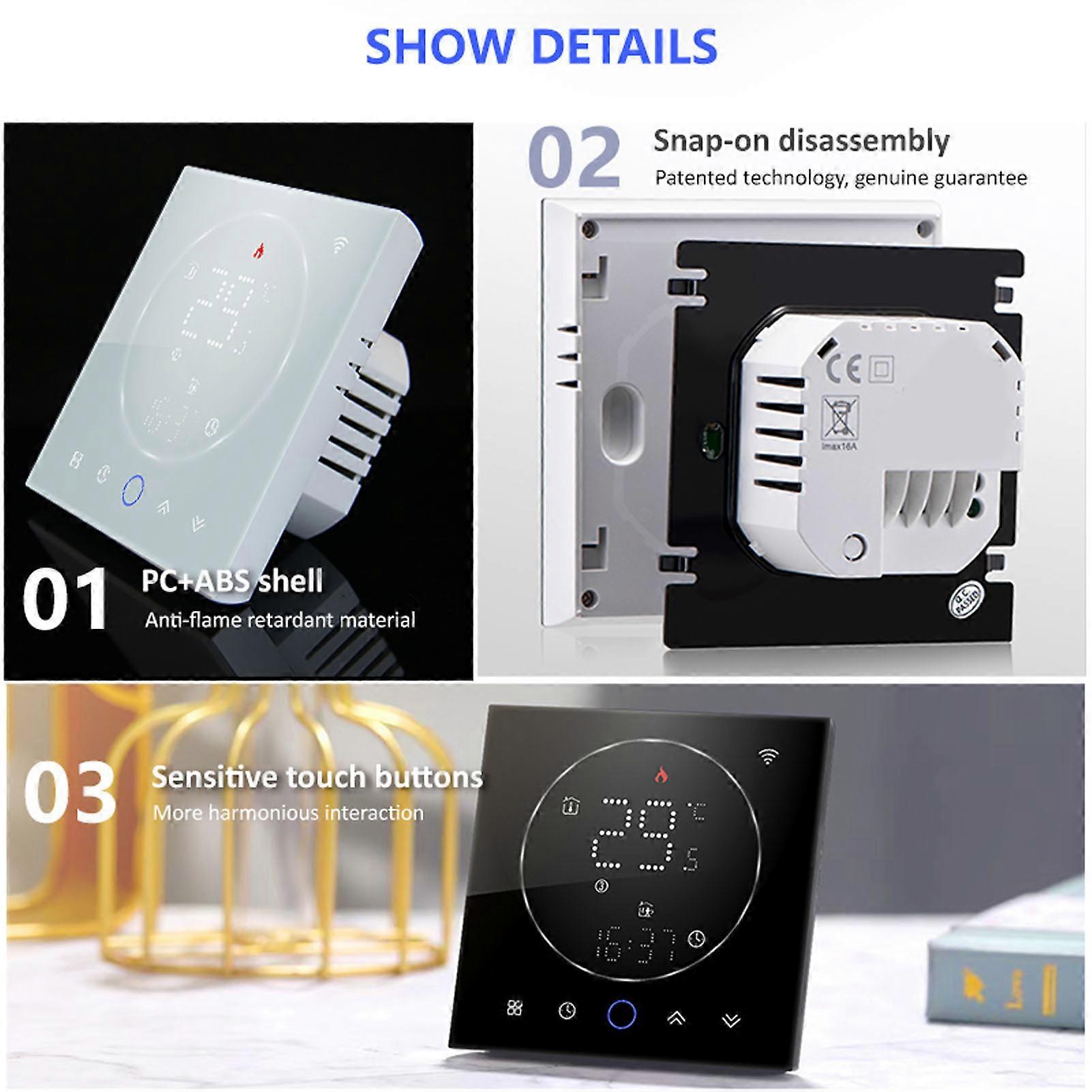 Programmable Home AC95~240V Voice Control LED Screen IP20 Energy Saving Smart WiFi Thermostat for Electric Heating