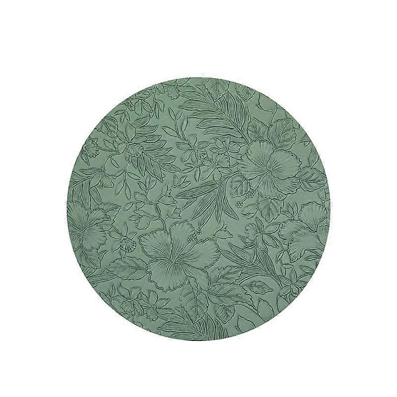 Washable Placemats | Set of 4 Round Placemats and Coasters (34 x 34 cm) in Green and Black Leather | Double-Sided Non-Slip Placemats | Heat-Resistant