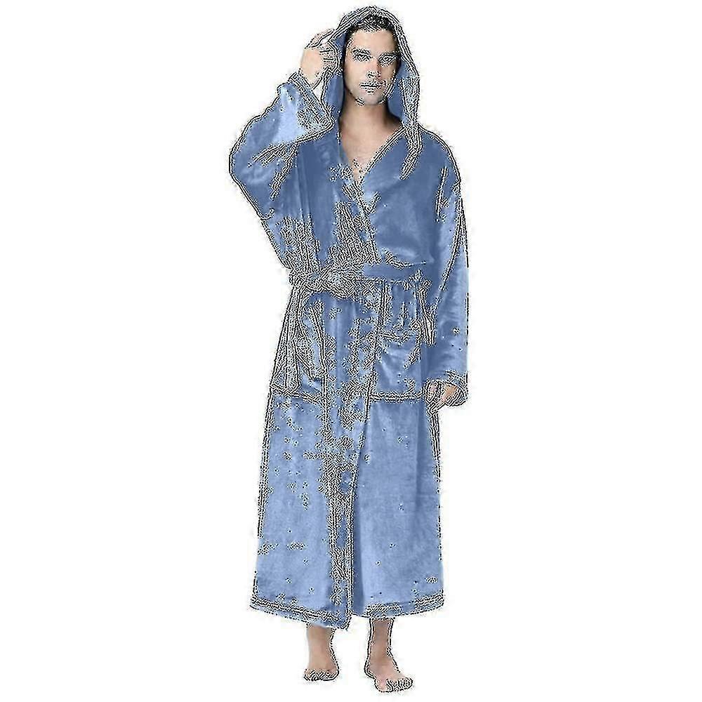 Plus Size Men Luxury Dressing Gown Hooded Warm Fleece Bathrobe Soft Cozy Lounge Robe Nightwear