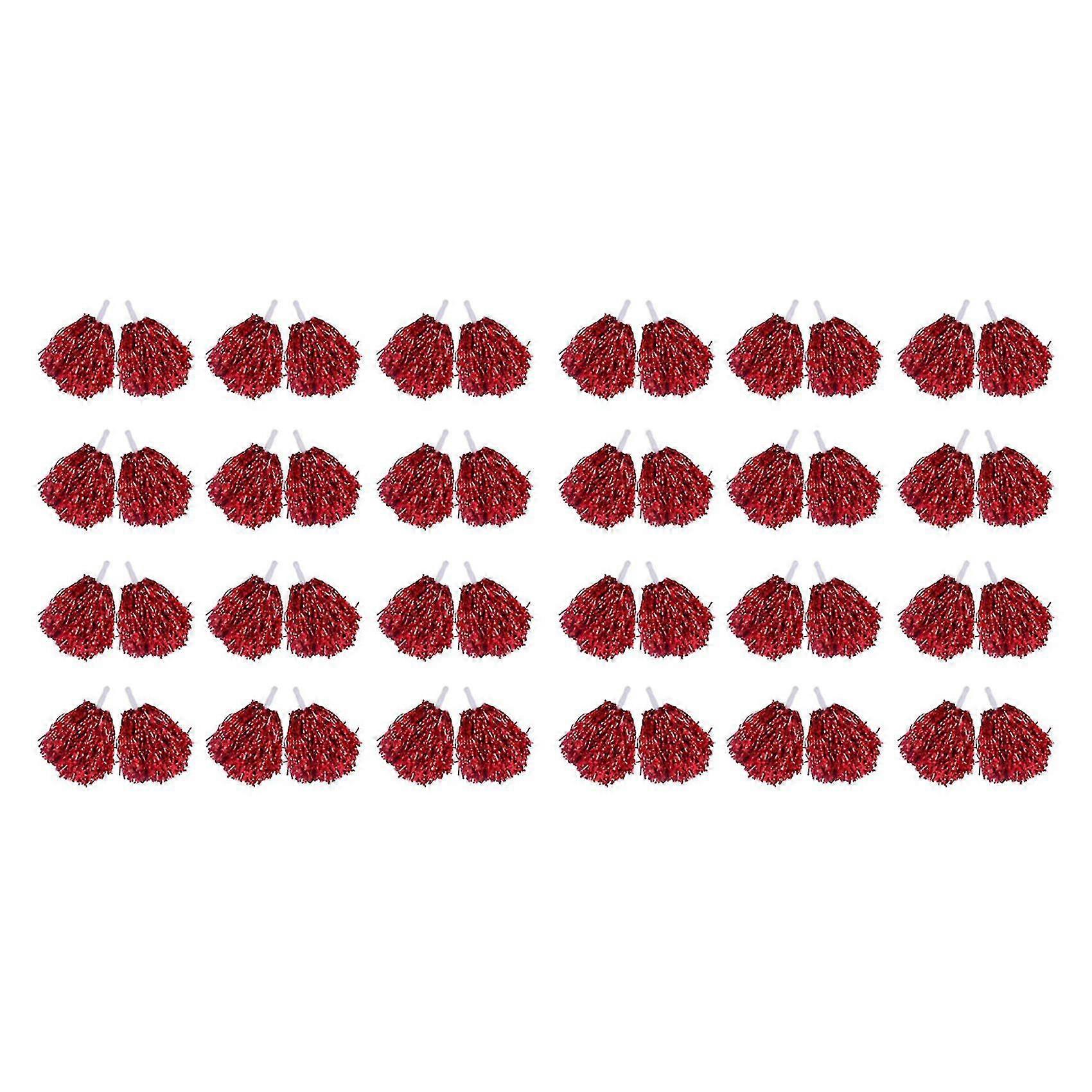 48pcsメタリックホイルチアリーディングポンポン、大人と子供のためのプラスチックハンドル付き