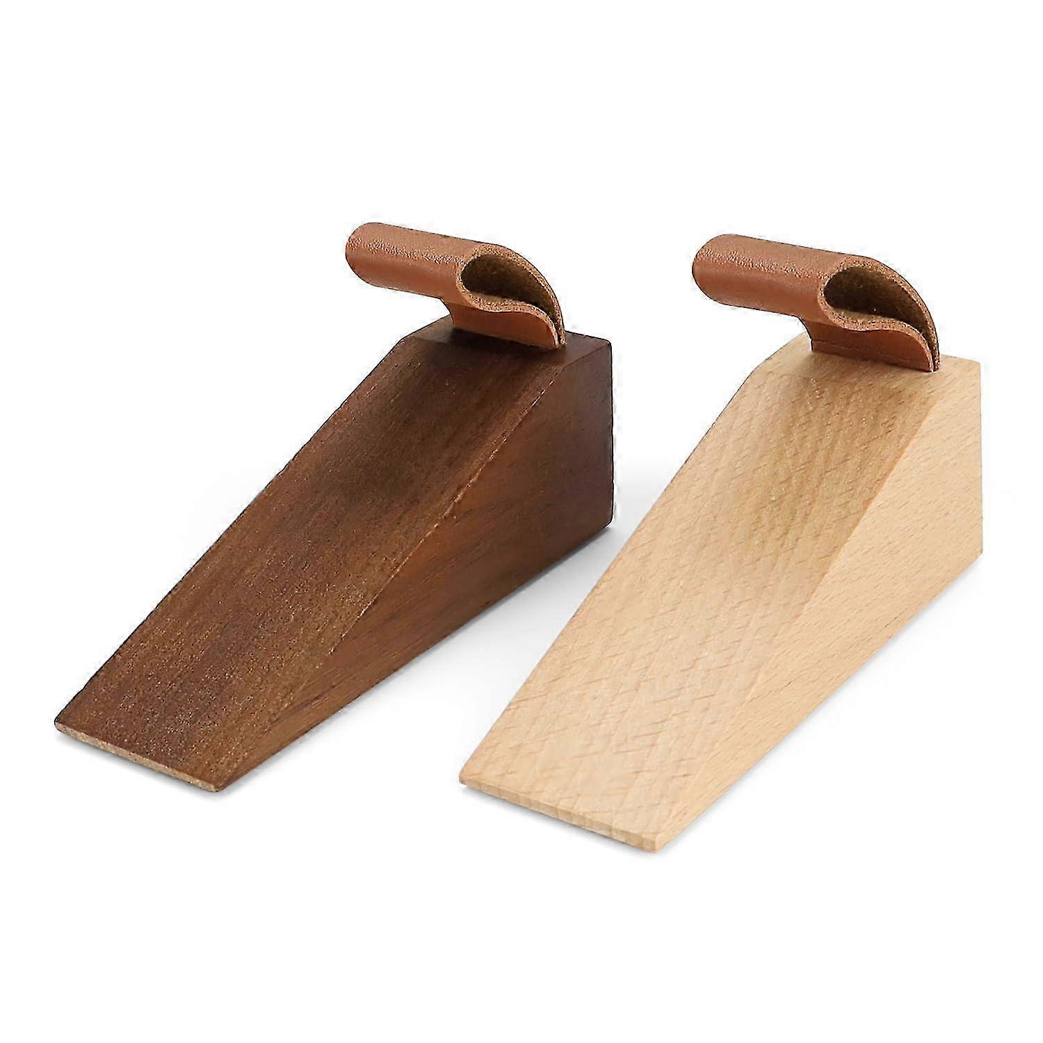 Türstopper aus Holz 2er-Set - Buche & Nussbaum mit rutschfester Gummiauflage