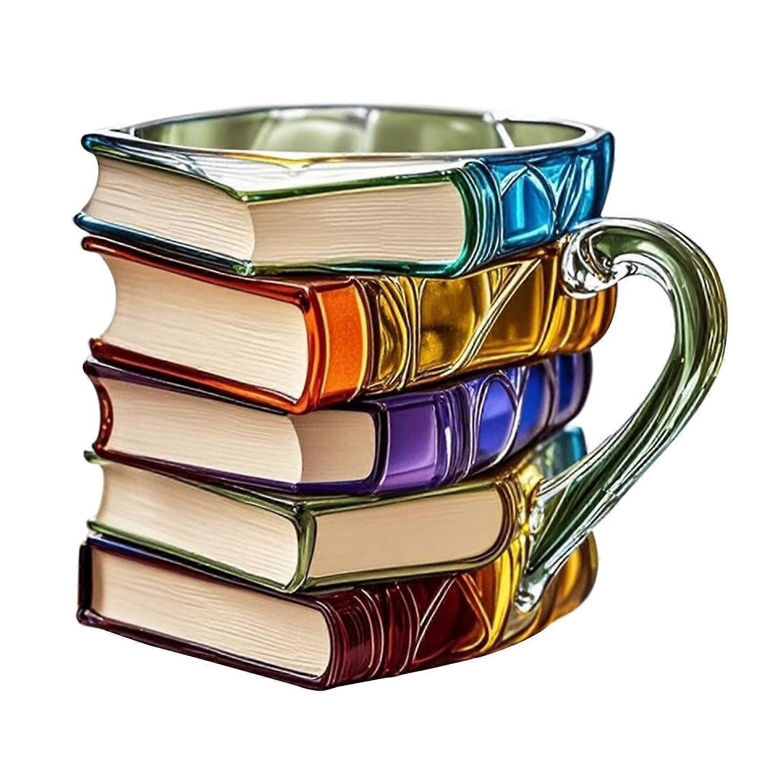 Whimsically Book Stack Shape Coffee Cup Resins Colorful Drinking Mug For Readers Writers Literary Decors Enthusiasts