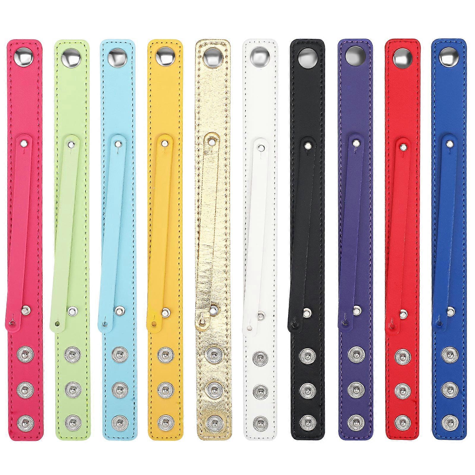 10 Pcs Double Cuff Bracelets for DIY Crafts – Comfortable Snap Fastener, Versatile Colored Wristbands for Men & Women, Perfect for Festivals & Charm