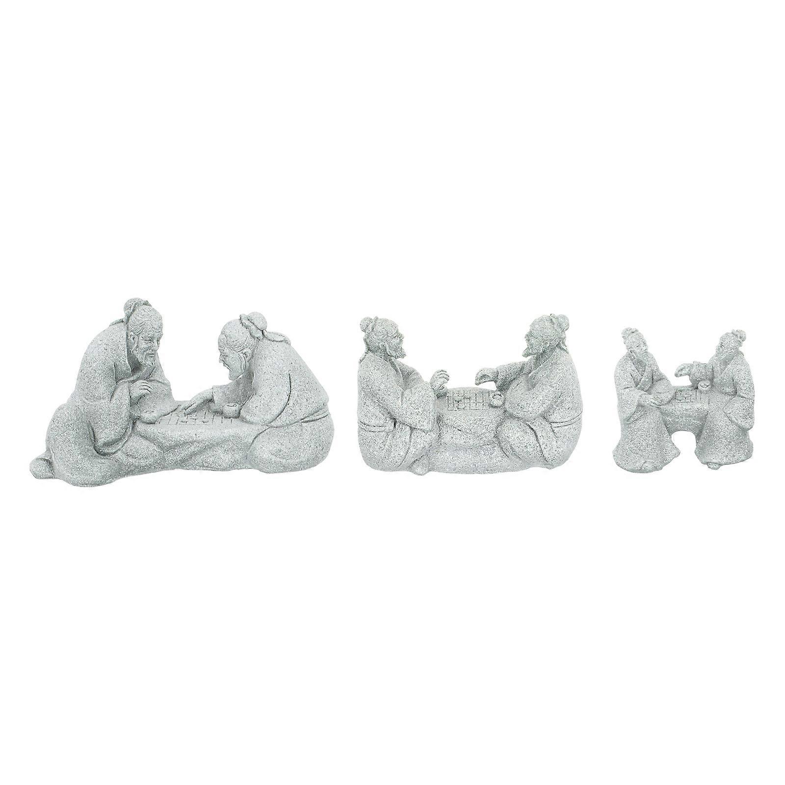 Garden Decor Sandstone Statue Miniature Landscape Ornament Stone Table Chess 9x5cm Grey 3Pcs