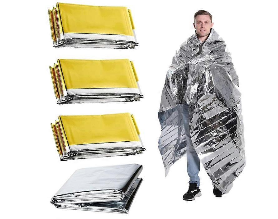4 PCS Survival Blanket, Foil Blankets Ultra Thick Thermal Foil Blankets Thermal Blankets Emergency Blanket Foil for Outdoors Camping, Hiking.(Silver)
