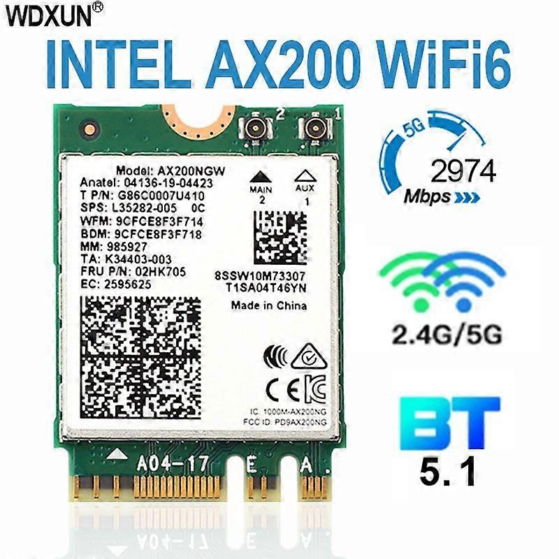 Módulo Wifi Intel Wi-Fi 6E AX200 de doble banda de 2,4 Gbps AX200NGW 802.11ax/ac MU-MIMO 2x2 NGFF M.2 Bluetooth