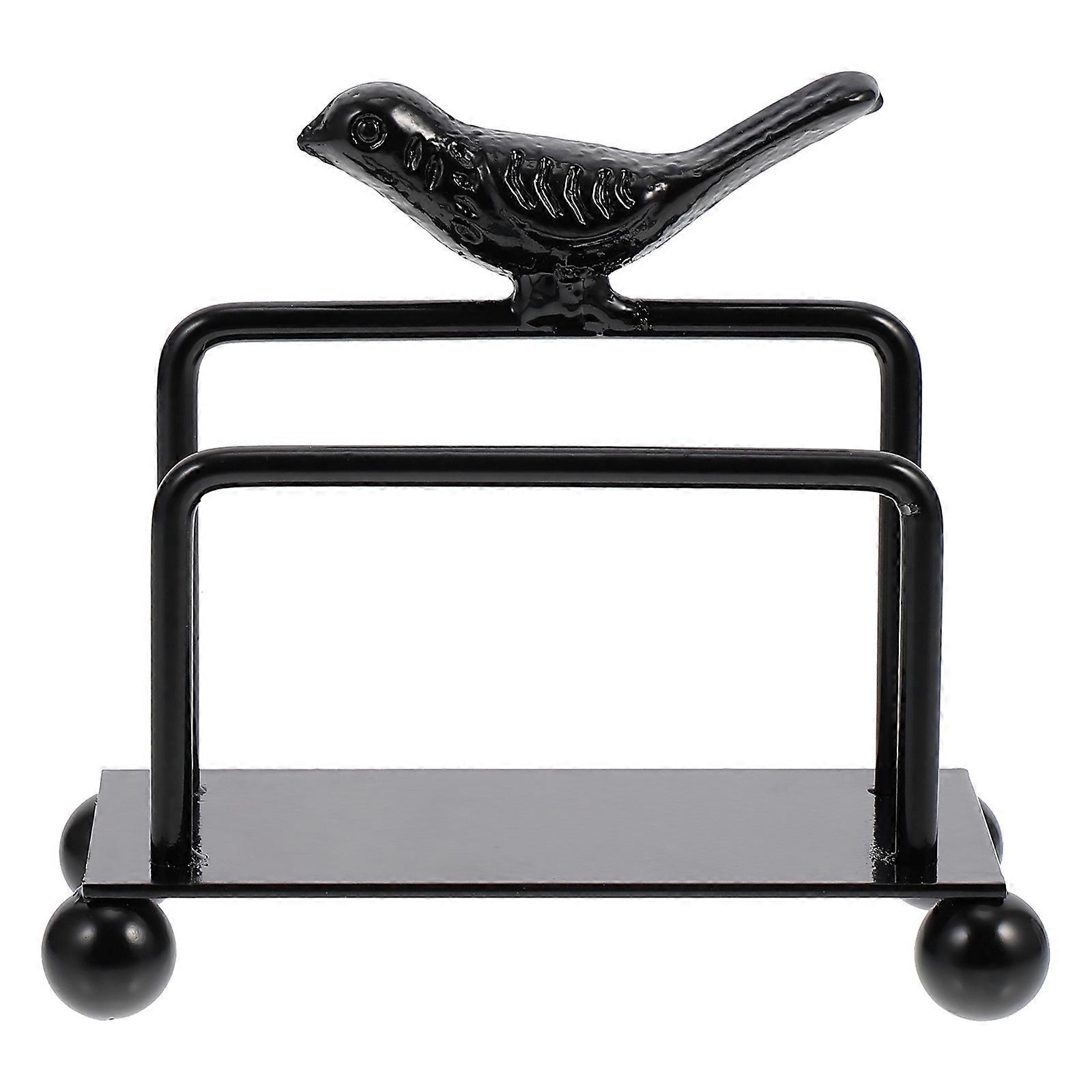 Black Iron Business Card Holder for Home Office Use with Stylish Bird Design and Anti-Rust Coating